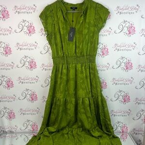 Haver London Dress ruffle tiered hem frilly shiny shimmer Green Midi Dress